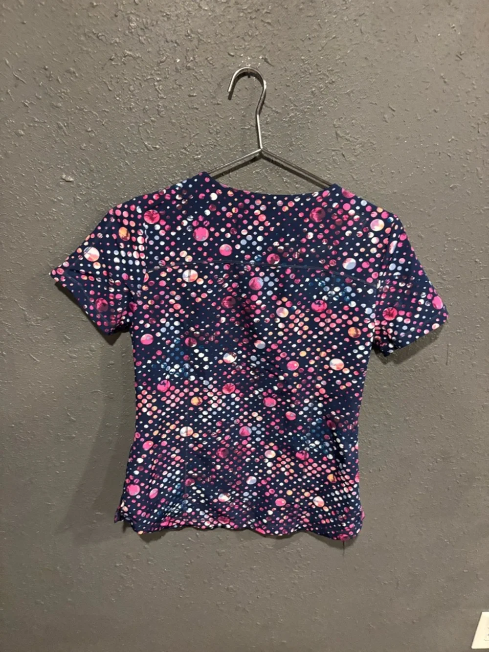 Dickies Navy Scrub Top with Pink Dot Pattern